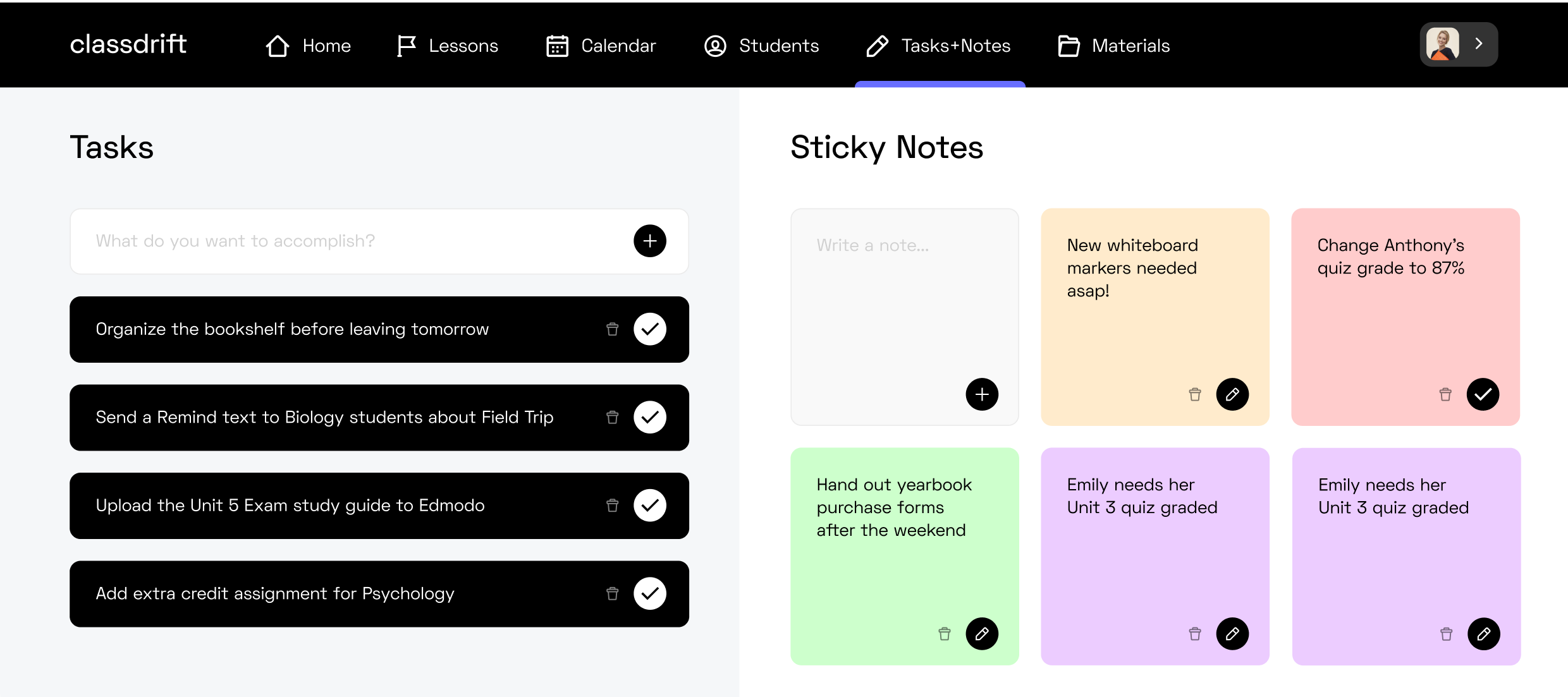 tasks and sticky notes
